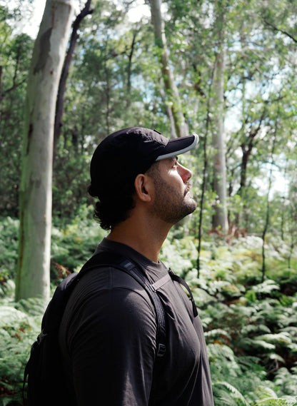 Beyond Arno foldable trail cap with zipped pocket in silver, lifestyle side view